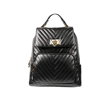 Sandy Lisa Capri Fashion Backpack Designer Luxury Chevron Design with Gold Accent Trim for Women - Black