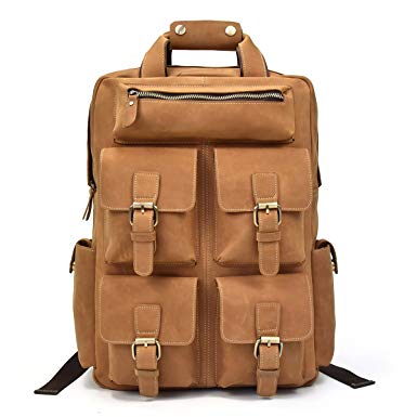 Men's Backpack Full Grain Italian Leather satchel for iPad Pro,14