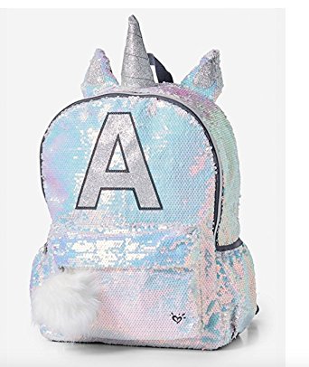 Justice Backpack sequin Unicorn letter initial