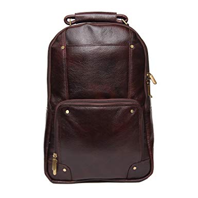 C Comfort Men's 18 Inch Pure Tan Leather Backpacks Bag For Men And Women El81