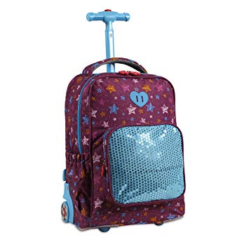 J World New York Girls' Sparkle Kids Rolling Backpack, Starpurple, One Size