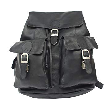 Piel Leather Large Buckle-Flap Backpack, Black, One Size