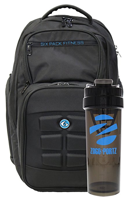 6 Pack Fitness Expedition Backpack W/ Removable Meal Management System 500 Black/Neon Blue w/ Bonus ZogoSportz Cyclone Shaker