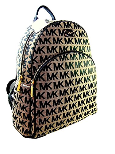 New Michael Kors MK Logo Signature Backpack Book Bag Abbey Black Beige