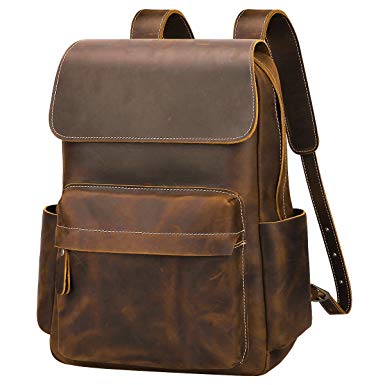 S-ZONE Casual Crazy Horse Real Genuine Leather Backpack Fashion Bag Daypack